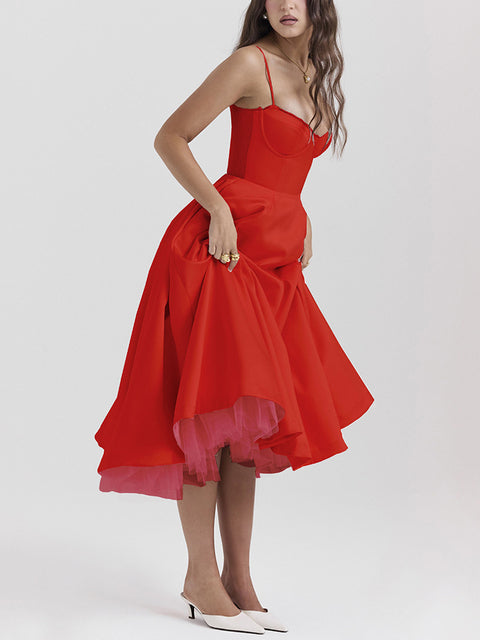 Elegante vestido midi sexy de corte A con espalda descubierta para mujer, vestido de moda con tirantes finos, sin mangas, suelto, para fiesta en club, nuevo