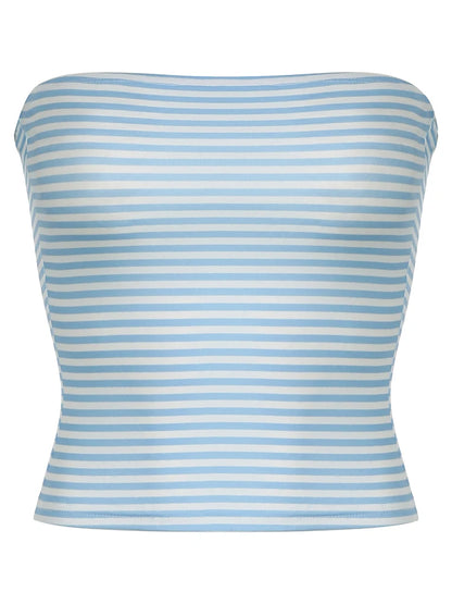 Sweetown - Top corto básico sin mangas con rayas azules para mujer, estilo tubo sin tirantes, estilo Y2K, años 2000, estilo urbano