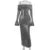 Elegant Strapless Sparkle Maxi Dress For Women Fashion Off-shoulder Backless Long Flare Sleeve Bodycon Club Party Dress