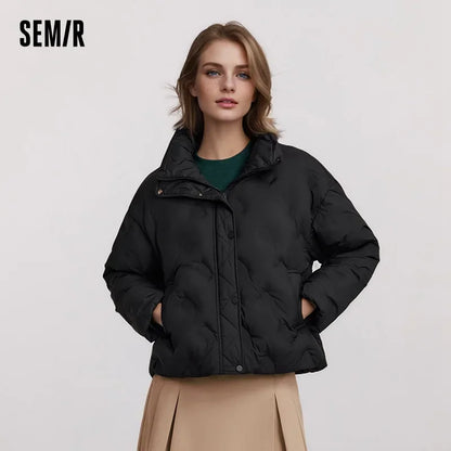 Down Jacket Women Thin Houndstooth Loose  New Winter Waterproof Windproof Stand-Up Collar Wear Down Jacket