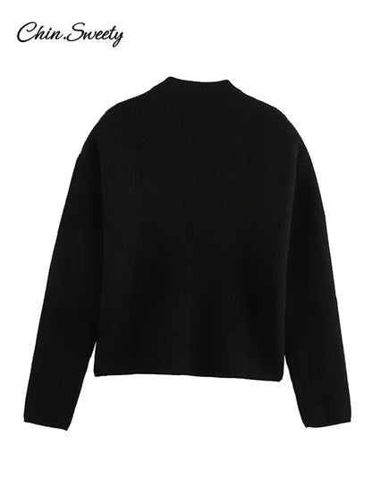 Fashion Women’s Beading Sweater Pullover Elegant Knitted Black Long Sleeve O-neck Jumper 2025 New Spring Lady Casual Outwears