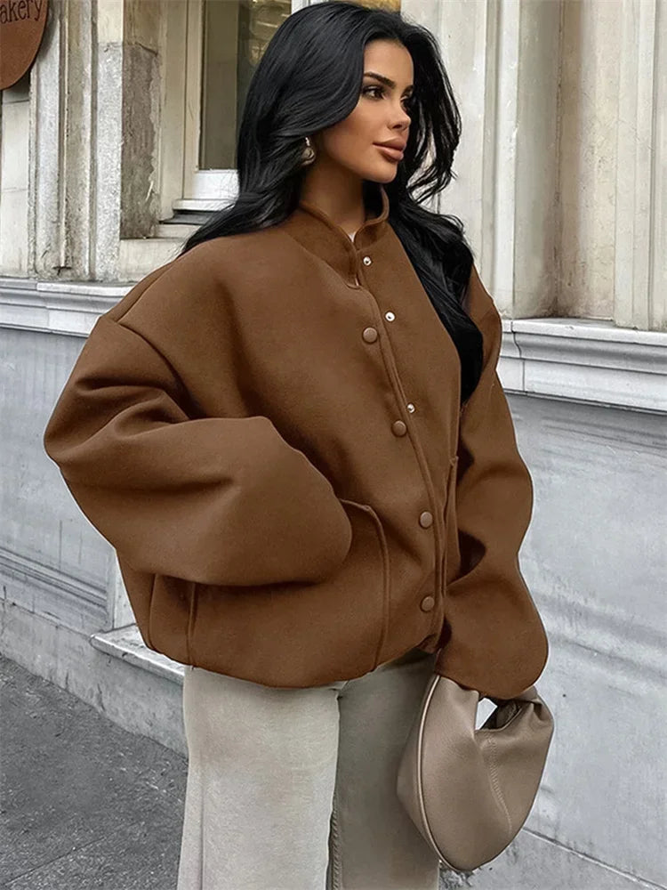 Winter Vintage Pocket Outwear Female Patchwork Loose Casual Lapel Long Sleeve Casual Solid Streetwear Women’s Coat