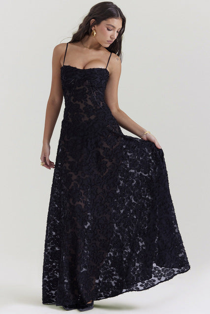 Elegante vestido largo sin espalda con estampado para mujer, nuevo vestido de moda con tirantes finos, sin mangas, holgado, de corte A, para fiesta en club