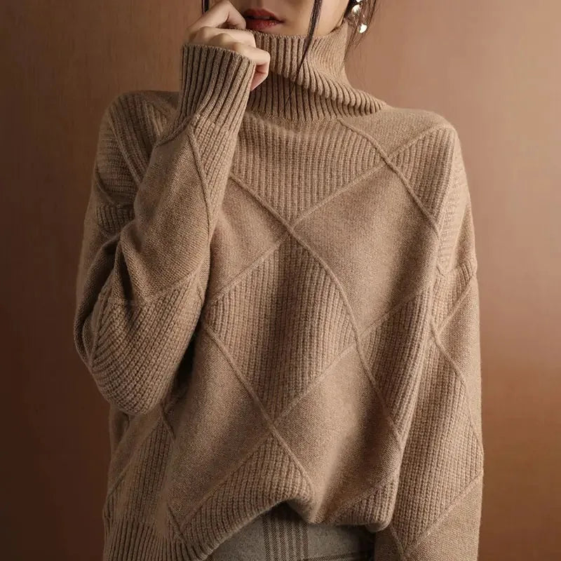 Suéter de lana de punto grueso y cálido para mujer, nuevo jersey de otoño e invierno, cuello alto, DF4845
