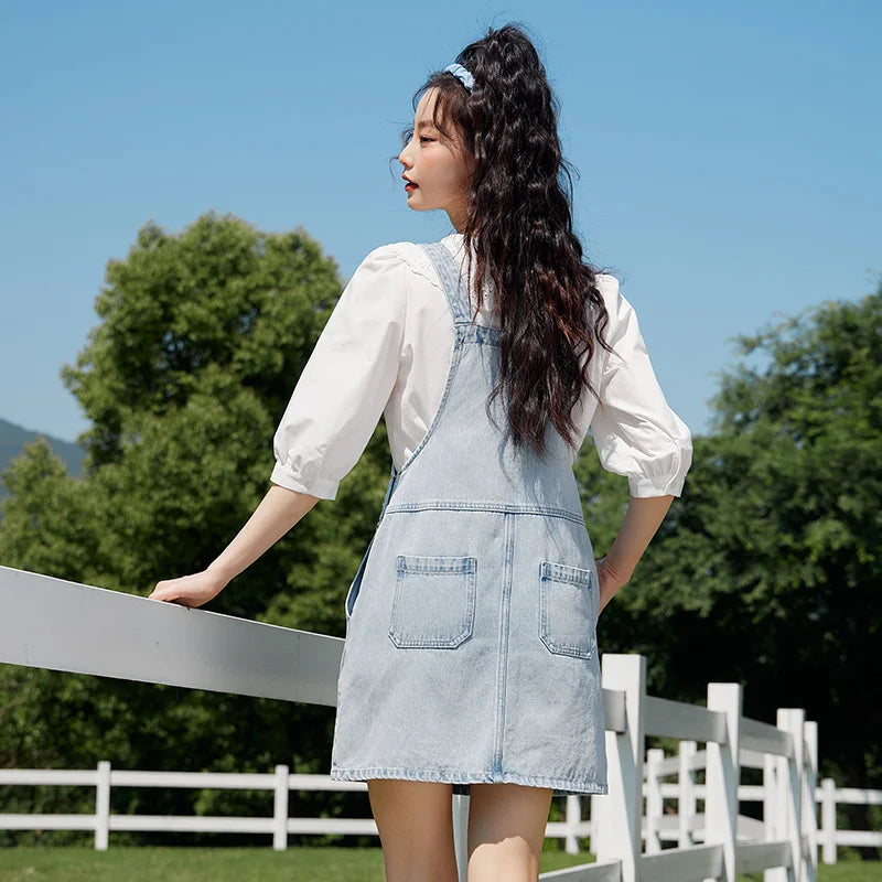 Denim Suspender Dress Women  Summer New High-Rise Retro Playful Short Dress