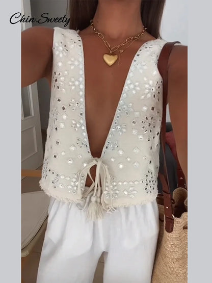 Conjunto de 2 piezas de faldas de moda para mujer, con abalorios, encaje, chaleco corto, cintura alta, falda plisada, traje 2025, nuevo conjunto a juego para mujer.