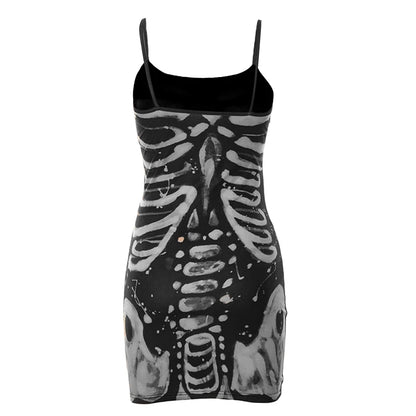 Vestido gótico de verano para mujer, con tirantes finos, sin mangas, estampado de huesos, minivestido Y2K, estilo punk estético