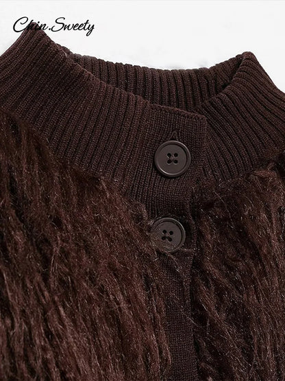 Abrigos de piel burdeos de moda para mujer, chaquetas holgadas, cálidas, gruesas, con cuello redondo y manga larga, para otoño e invierno, prendas de vestir para fiestas 2025