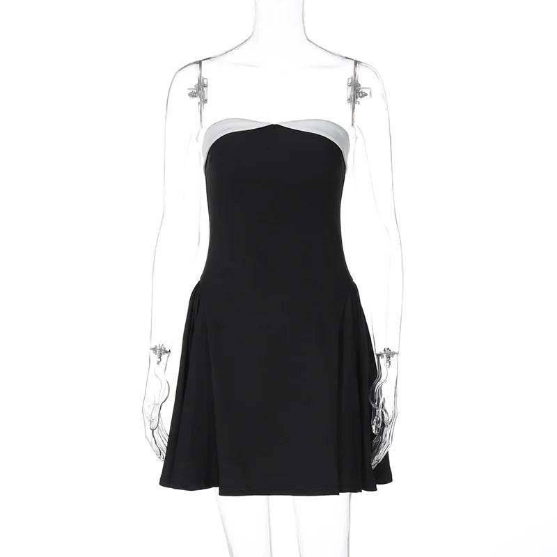 Vestido corto sexy de tubo sin espalda para mujer, con un solo hombro, con empalme de color en contraste, corte A, con cremallera, para fiesta y club.