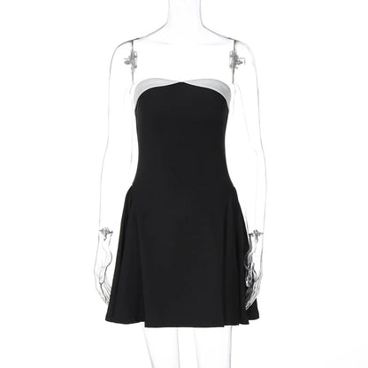 Vestido corto sexy de tubo sin espalda para mujer, con un solo hombro, con empalme de color en contraste, corte A, con cremallera, para fiesta y club.