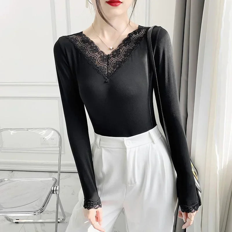 Ropa interior térmica de primera capa para mujer y hombre, de invierno, fina, de encaje modal, para mujer, camiseta térmica, top para mujer