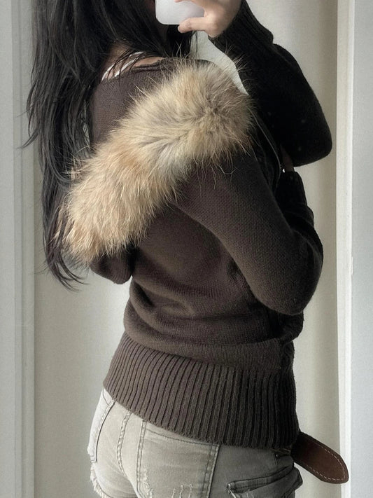Suéter de punto con capucha para mujer, cárdigan de manga larga, estilo retro informal, estilo coreano, para otoño e invierno