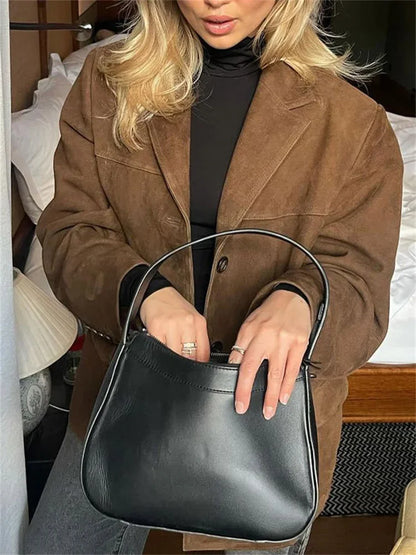 Chaquetas de bolsillo de moda vintage para mujer, abrigo de invierno con solapa para la calle, elegante y liso para el día a día.