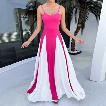 Spaghetti Strap Block Color Elegant Evening Ladies Dress Summer Fall Casual Clothes  Y2K Streetwear Wholesale Dress