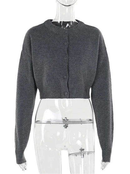 Cárdigan de punto para mujer, suéter de manga larga, top corto liso, ropa de calle, top informal de patchwork para el día a día, cárdigan de punto para mujer