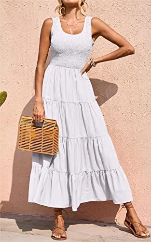 Dresses For Women 2025 Summer Sexy Elegant Sleeveless Floral Solid Color Long Dress Fashion Elastic Waist Beach Party Big Swing