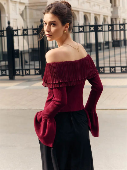Knit Backless Sweater Pullover Female Patchwork Ribbed Off-Shoulder Slim Fashion Y2k Autumn Top Women’s Knitwear Pullover