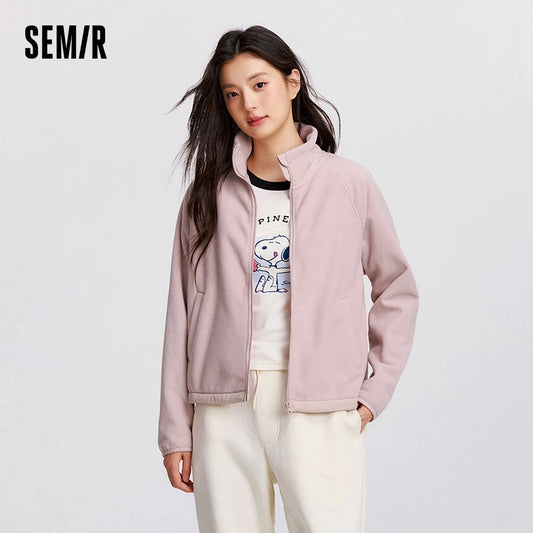Coat Women Antistatic Polar Fleece Loose  New Winter Stand-Up Collar Raglan Sleeve Jacket