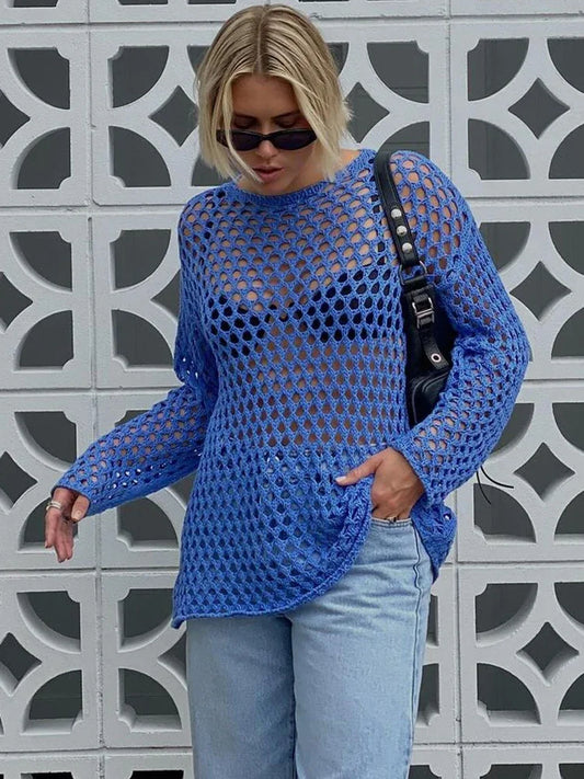 Vestido corto de punto transparente para mujer, sexy, holgado, para playa y vacaciones, de verano