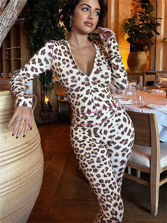 Fashion Printed 2 Piece-Set Women Hoodie Slim Cropped Top And High Waist Trousers Outfits Contrast Women’s Pants Sets