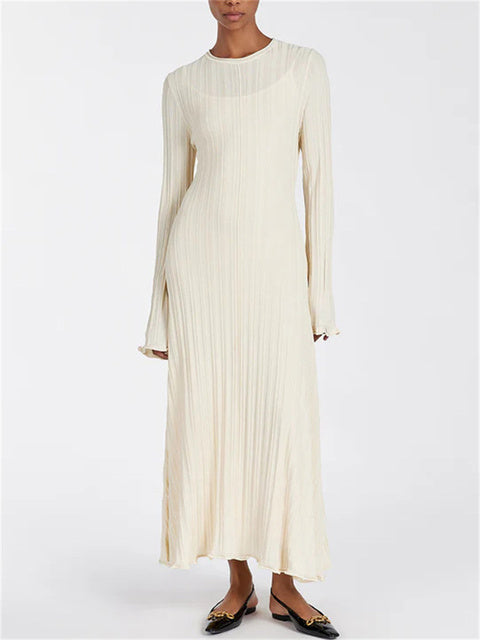 Vestido largo holgado de punto para mujer, de moda, con cordones, cintura alta, acanalado, manga larga, para fiesta, de punto, estilo vendaje