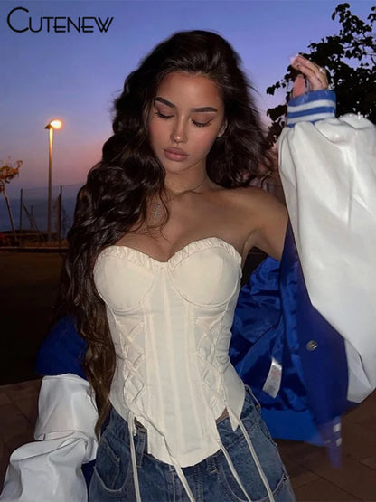 Women’s Solid Sleeveless Tank Top Sexy Slim Lace-up Casual Ruched Vest Hot Girls Fashion Clothing Female Streetwear New