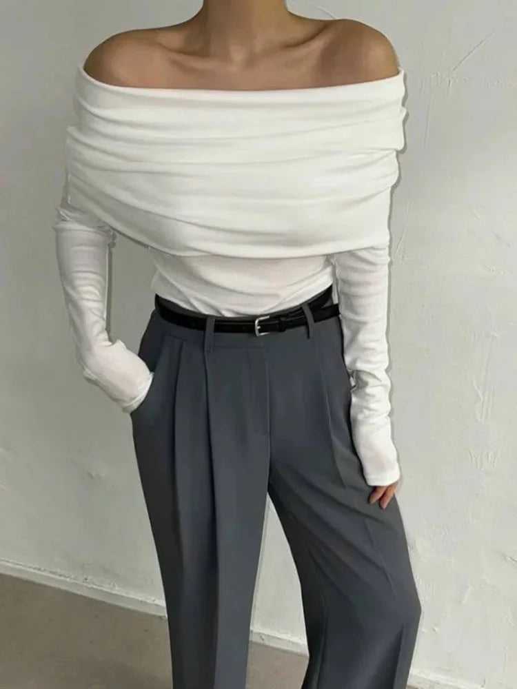 Suéter de punto sin espalda para mujer, top ajustado con banda, liso, corto, ropa de calle, hombros descubiertos, elegante, de punto para otoño