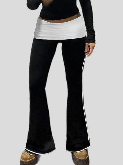 Contrast Binding Waist Slim Basic Casual Flared Pants For Women American Retro Skinny Sexy Sports Jogging Sweatpants