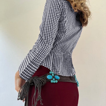 Camiseta Y2K con cuello vuelto para mujer, camiseta abotonada de manga larga, camiseta vintage ajustada, conjuntos de moda, top informal de otoño para mujer