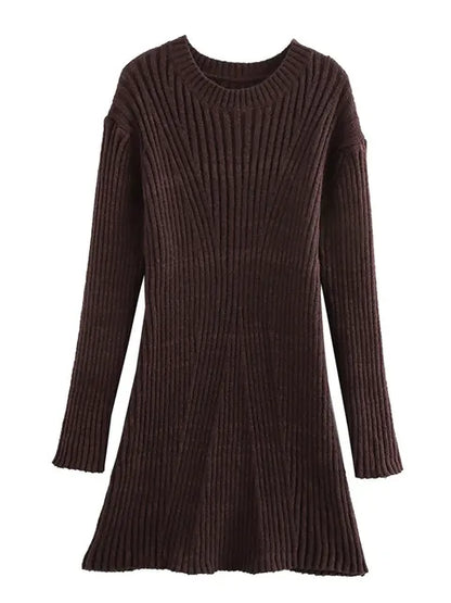 Vestido de moda de punto acanalado para mujer, cintura alta, suelto, vintage, con retazos, elegante, para fiesta, vestido de punto para mujer, minivestido