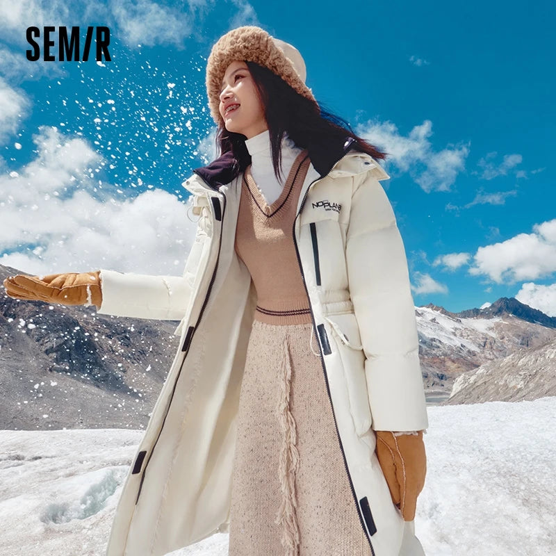 Chaqueta de plumas para mujer, larga, con capucha, moderna, para exteriores, invierno, nueva moda, con letras, abrigo grueso de tres capas, con almacenamiento de calor