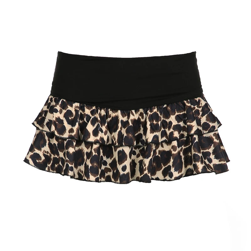Falda estilo pastel Y2k con contraste de leopardo para mujer, sexy, linda, sexy, dulce, básica, elegante, retro, ropa de calle, estilo americano Gyaru