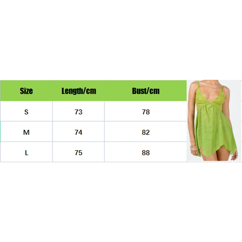 Vestido de hada para mujer, de encaje verde, con tirantes finos, sin mangas, de malla, corte A, minivestido para Halloween, cosplay, ropa de club.