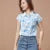 Blusa informal de gasa con cuello vuelto para mujer, estilo primavera-verano, holgada, con estampado, manga corta, DF3548