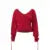 Elegante suéter rojo de punto con cuello en V para mujer, suéter vintage con flores 3D y cordón de manga larga, prenda de punto urbana elegante para Navidad.