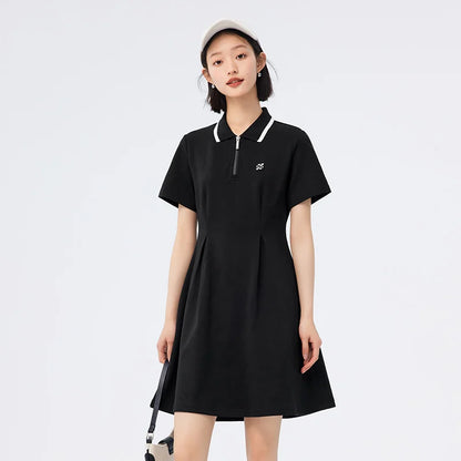 Dress Women Polo Collar Full Print  Summer New Slim Waist Dress