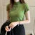 Blusas de moda para mujer, blusas de verano de manga corta, blusa de punto con cuello alto, blusas para mujer DF4908