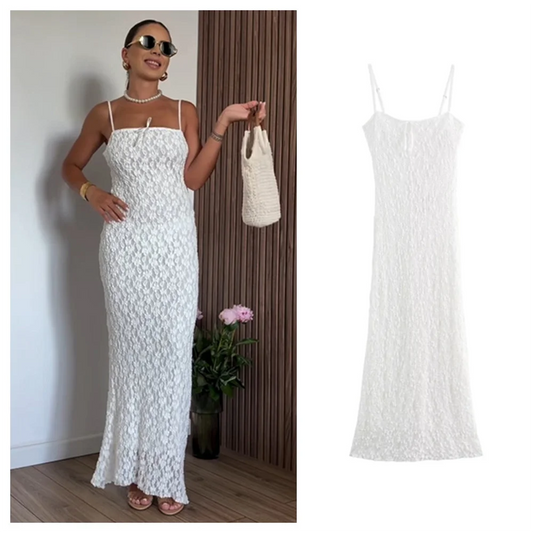 Summer New Women’s Fashion and Elegance Slim Fit Waist versatile Lace Bra Long Strap Dress