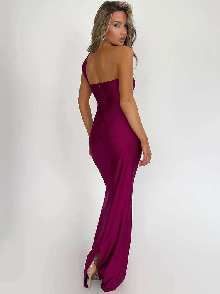 Vestido largo sexy sin tirantes y espalda descubierta para mujer, moda de un hombro, sin mangas, ajustado, para fiesta y club, vestido largo elegante