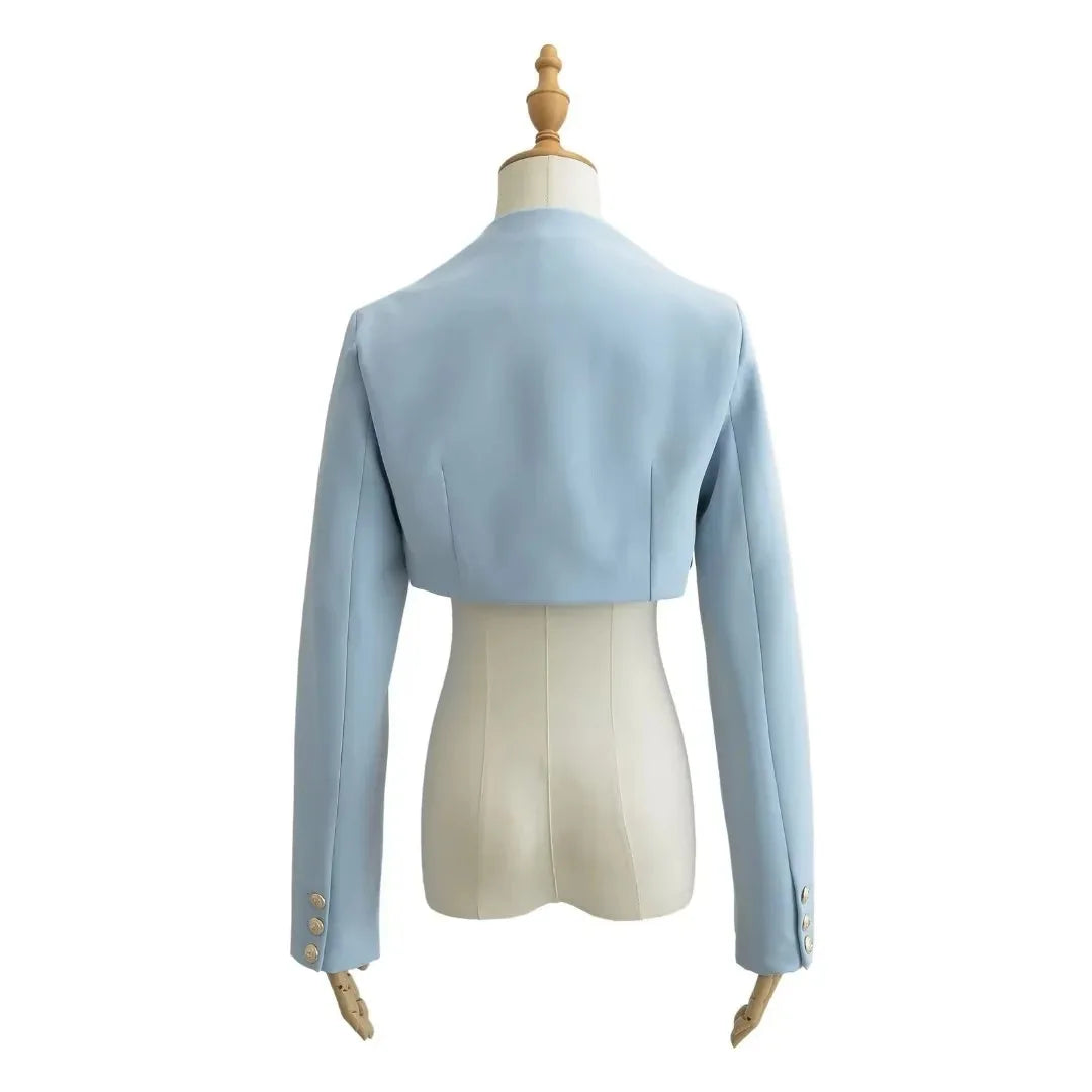 Autumn V neck Open stitching Cropped Blazer Women Full Sleeve Short Suits Fashion Outerwear