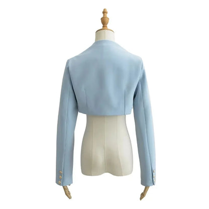 Autumn V neck Open stitching Cropped Blazer Women Full Sleeve Short Suits Fashion Outerwear