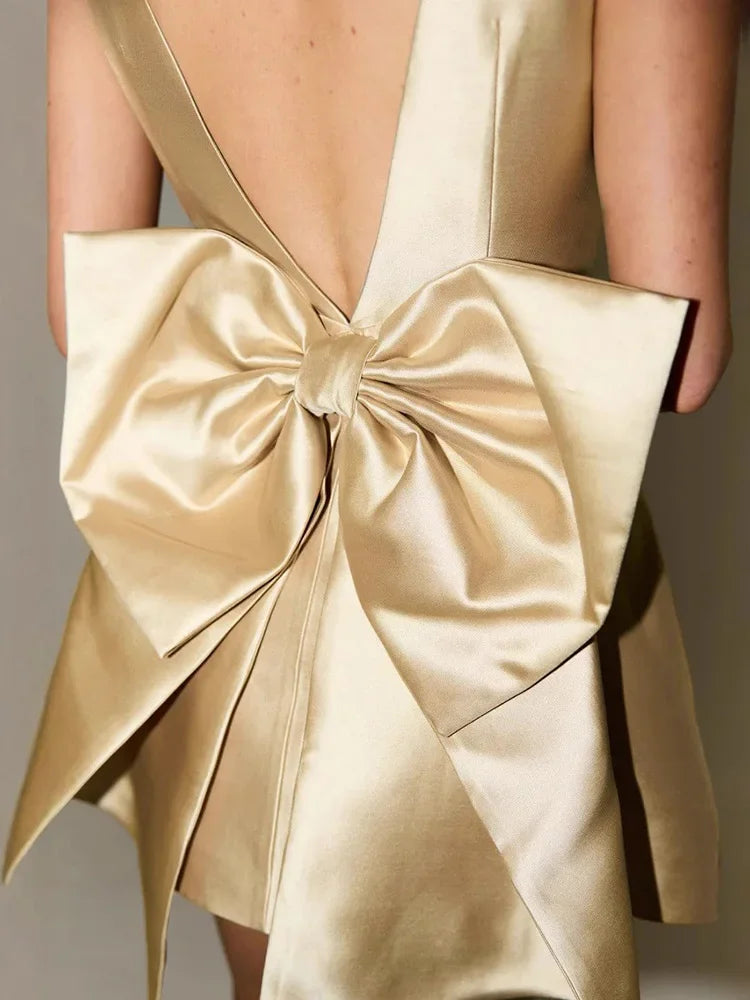 Elegant Backless Bows Dress For Women Christmas Party Dress 2025 Spring New Sleeveless High Waist Sexy Mini Dress Vestido