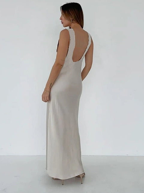 Sexy Lace Camisole Open Back Dress For Women Satin Lace Up Bodycon Long Dress Female Elegant Party Club Evening Dress
