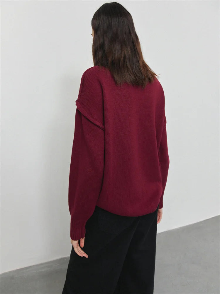 Suéter de cuello alto de punto de invierno para mujer, ropa holgada informal con retazos acanalados, suéter de manga larga de gran tamaño, prendas de punto para mujer