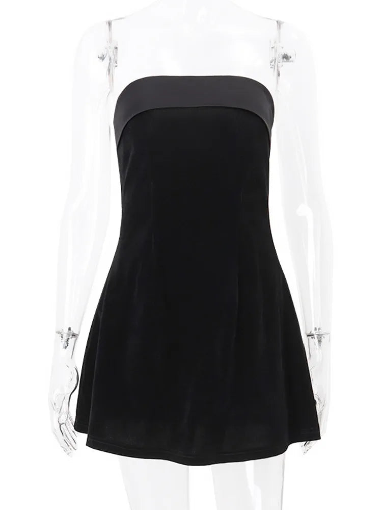 Vestido mini sexy sin tirantes y espalda descubierta para mujer, a la moda, con cremallera, hombros descubiertos, sin mangas, corte A, ajustado, para fiesta y club.