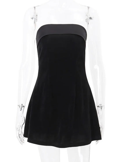 Vestido mini sexy sin tirantes y espalda descubierta para mujer, a la moda, con cremallera, hombros descubiertos, sin mangas, corte A, ajustado, para fiesta y club.