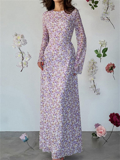 Elegante vestido largo estampado de moda para mujer, con cordones, manga larga, vestido de fiesta, cintura alta, vendaje, vestido ajustado para mujer, nuevo