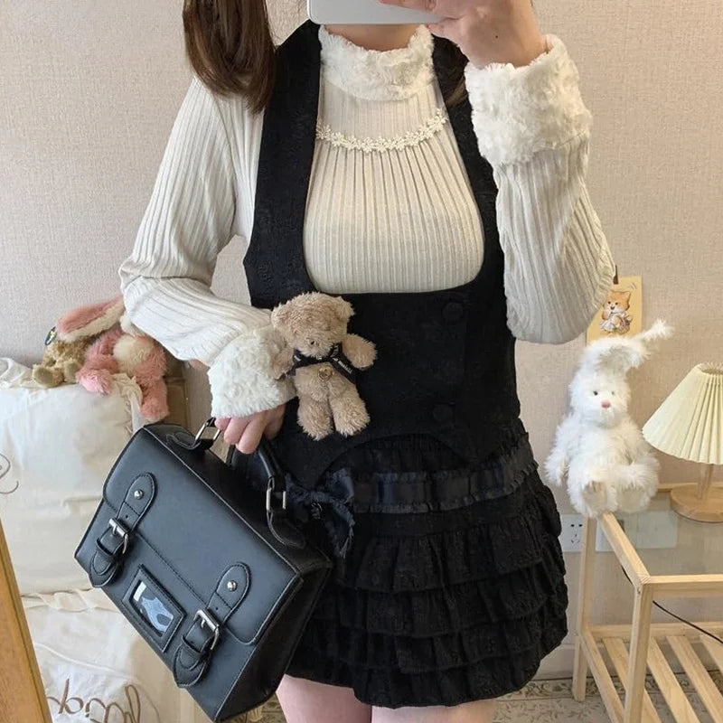 Falda estilo Lolita estilo pastel estilo Harajuku para chicas, faldas con volantes de cintura alta en capas, estilo Y2K, estilo Fairycore, ropa de calle