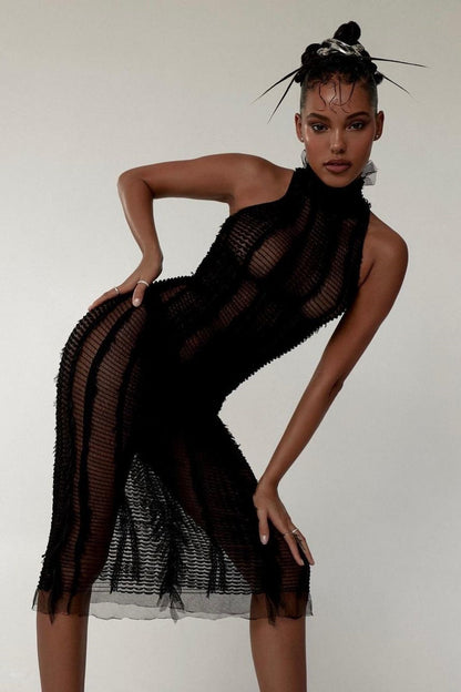 Vestido midi con volantes y cuello alto Bonnie 
