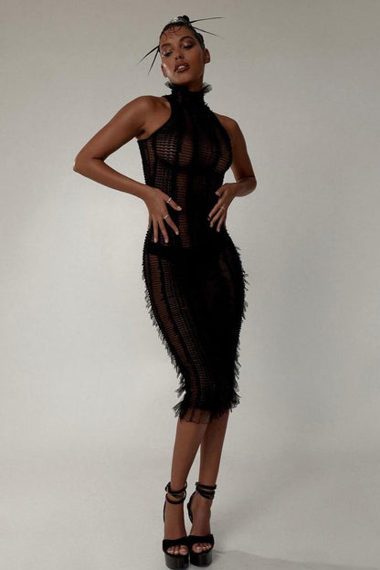 Vestido midi con volantes y cuello alto Bonnie 